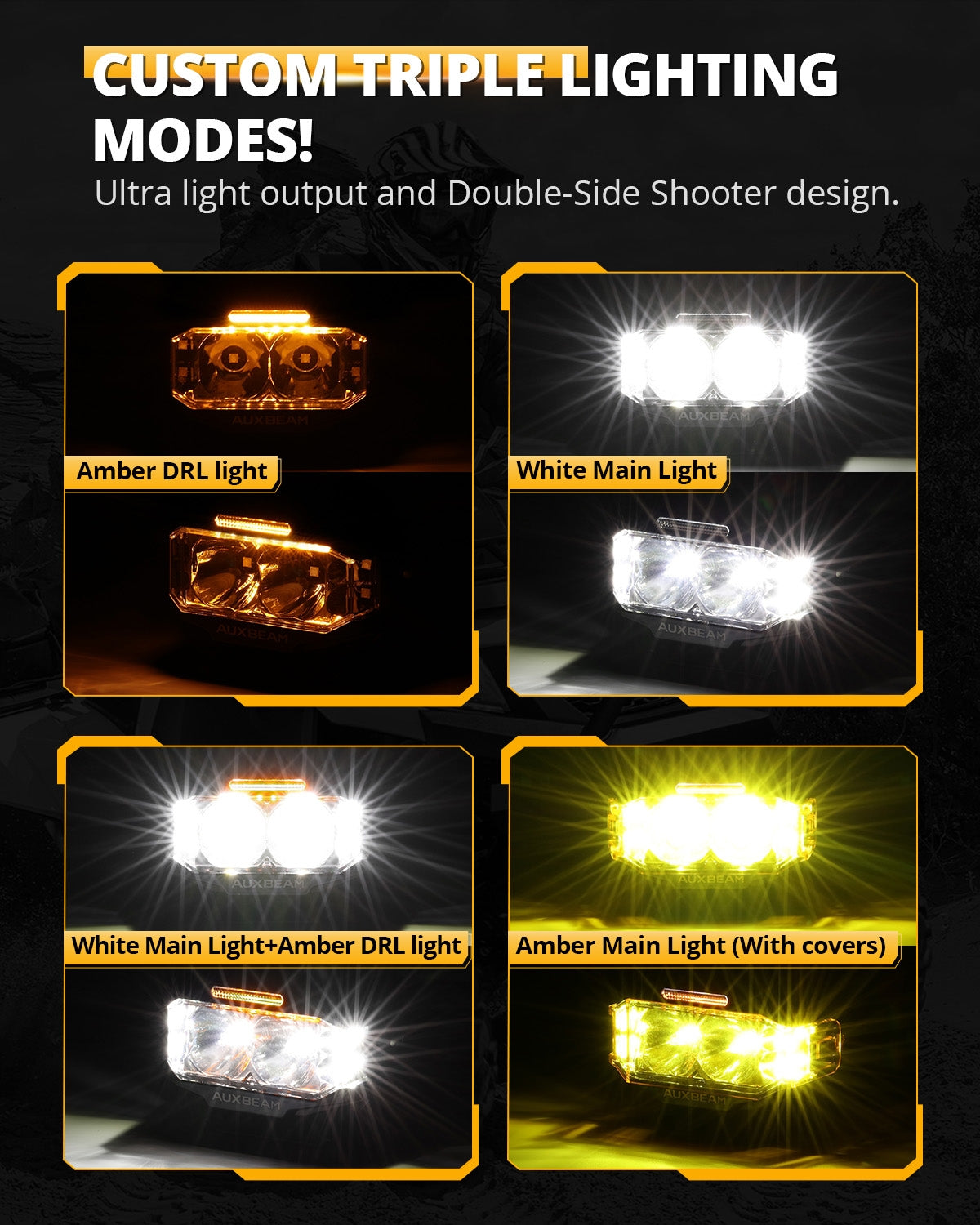 Auxbeam V-MAX Series 4" Rectangular LED Pod Lights – 72W, 6,960LM, Spot Beam Side Shooter, Amber DRL