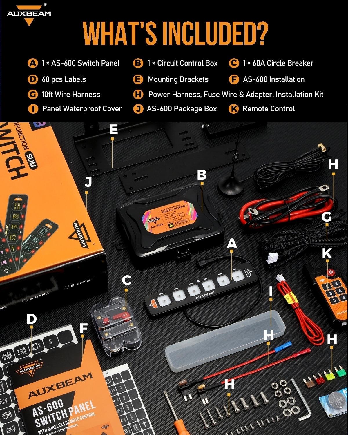 Auxbeam AS Series 4/6/8 Gang RGB Slim Switch Panel with APP & Remote Control, Toggle/ Momentary/ Pulsed Mode Supported(One-Sided Outlet)