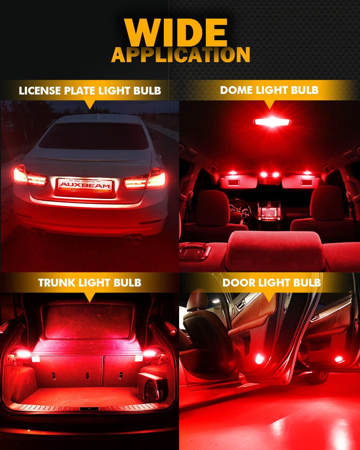 Auxbeam 168 / 2825 W5W T10 LED Bulbs – B1 Series, 3W, Red, 400% Brighter, CANBUS Error-Free, License Plate / Side Marker / Interior Lights (2 Pack)