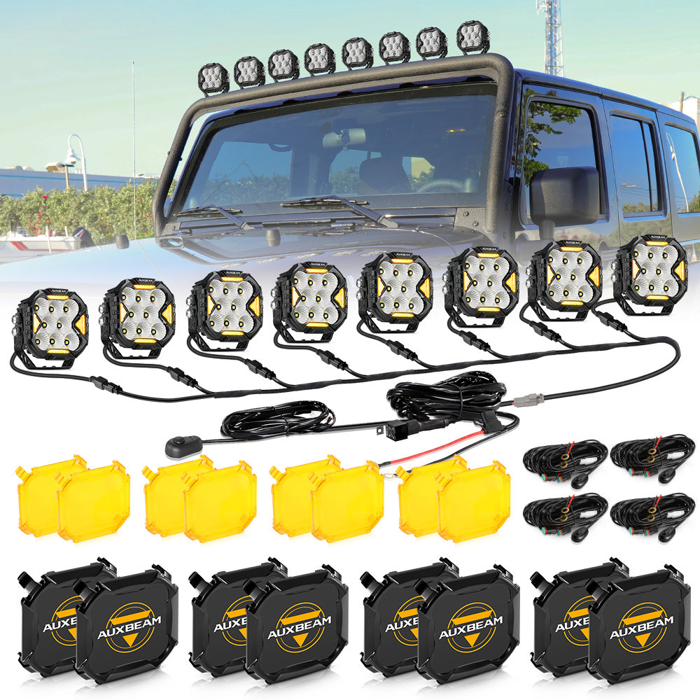 Auxbeam CUBE-Z Series 4" LED Pod Lights – Flood Beam, White DRL & Amber Turn Signal