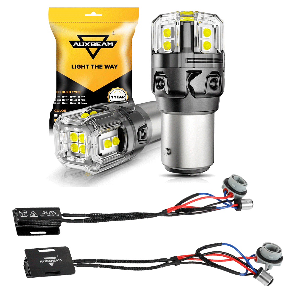 Auxbeam 1157 BAY15D LED Bulbs – B52 Series, Backup/Reverse/Turn Signal/Brake/Tail Lights, 13W, 500% Brighter, 6500K White, CAN-Bus Error-Free (2 Pack)