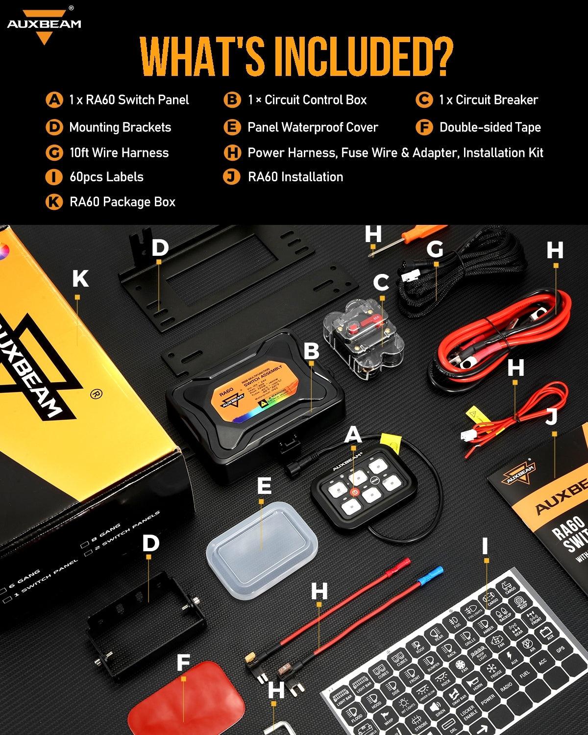 Auxbeam RGB Series 6 Gang (RA60) Switch Panel, Toggle/ Momentary/ Pulsed Mode Supported (One-Sided Outlet)