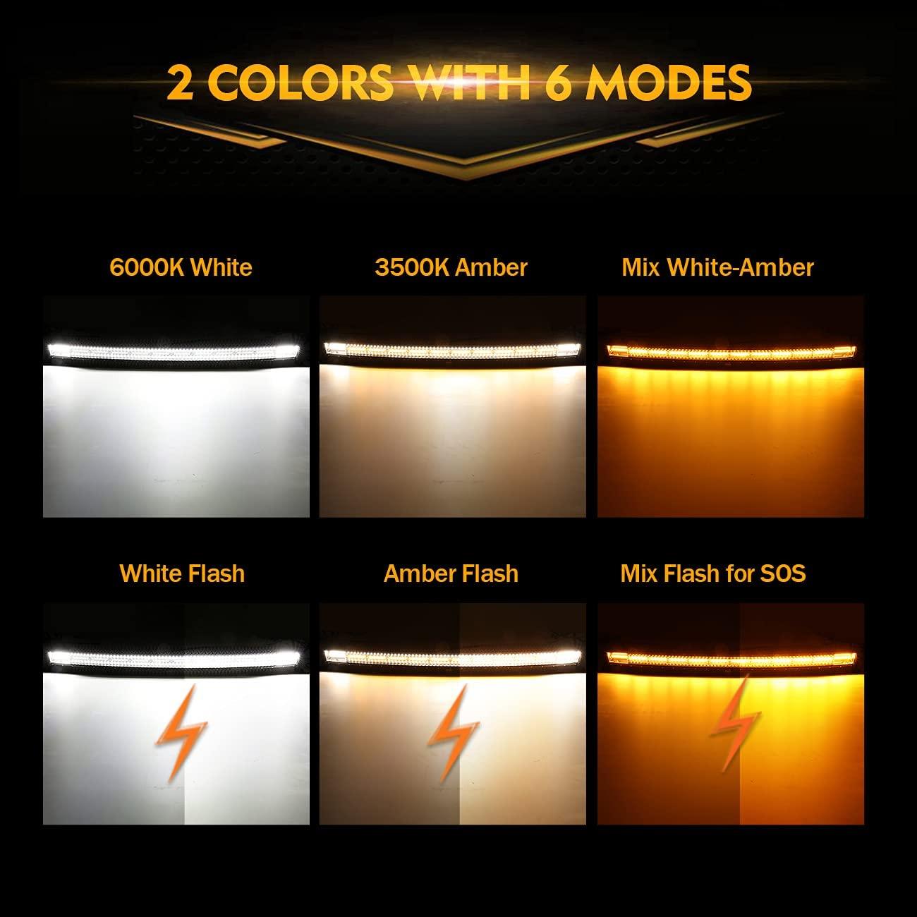 Auxbeam 6 Modes Series 50" LED Light Bar – Curved, White & Amber, Off-Road