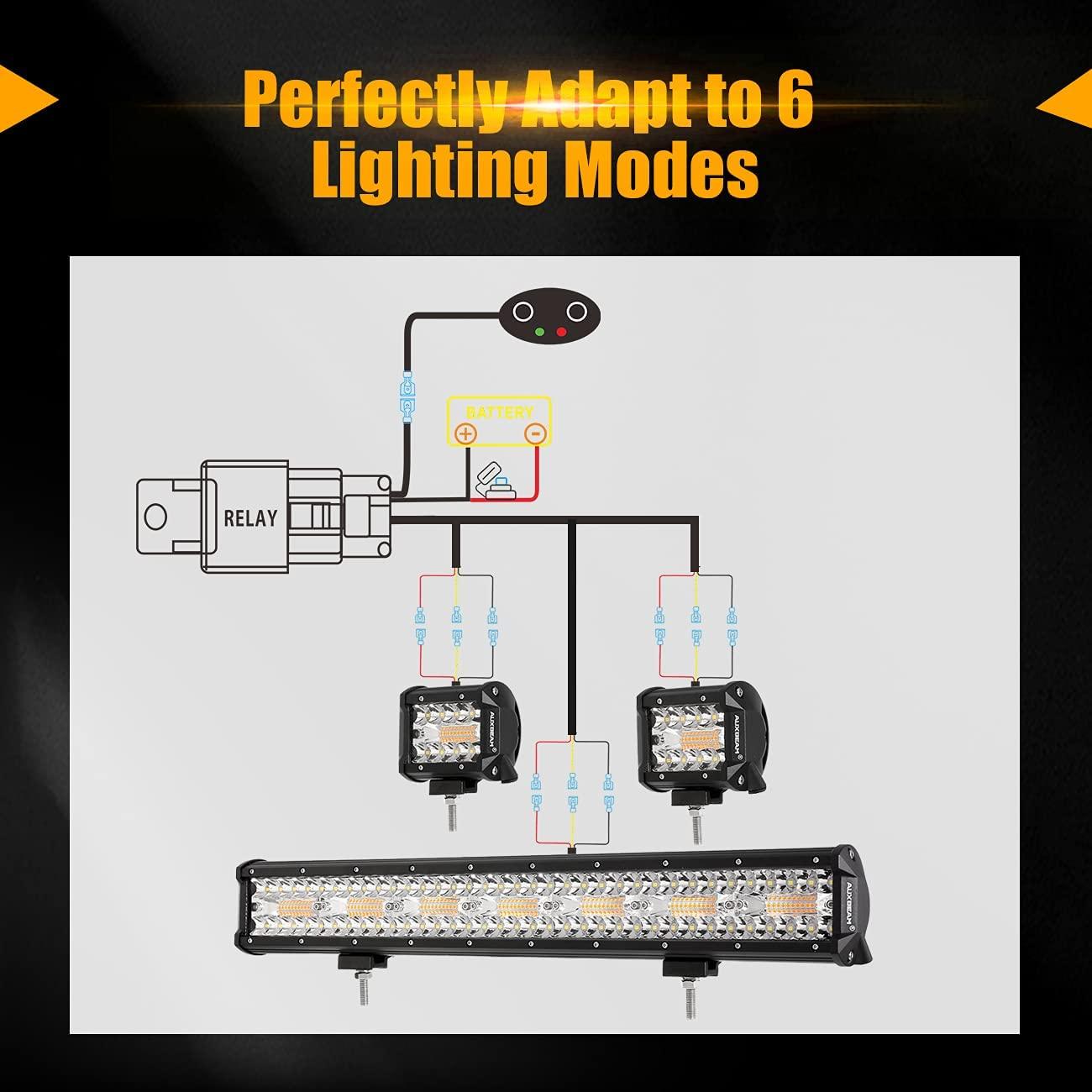 Auxbeam 10FT Wiring Harness – For 6 Mode LED Light Bars, 12V 40A Relay