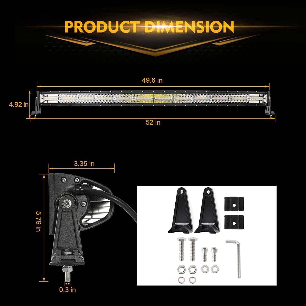 Auxbeam 6 Modes Series 50" LED Light Bar – Curved, White & Amber, Off-Road