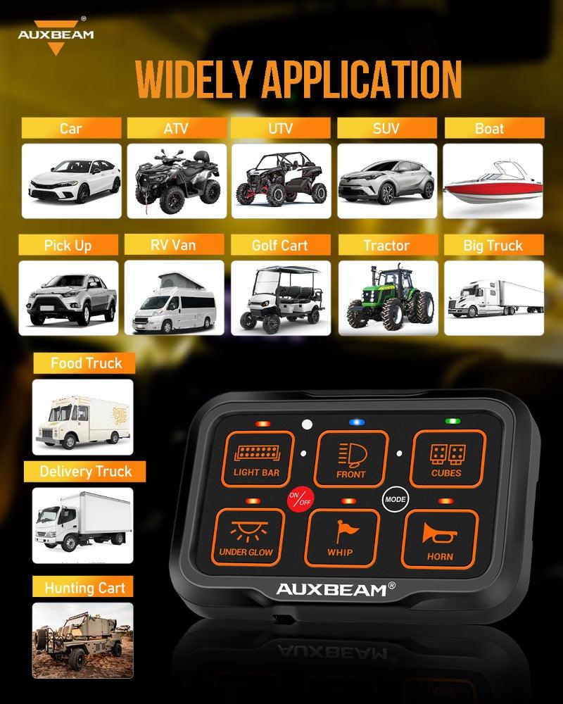 Auxbeam AR Series AR-600 6-Gang RGB Switch Panel – App Control, Toggle/Momentary/Pulsed, One-Side Output