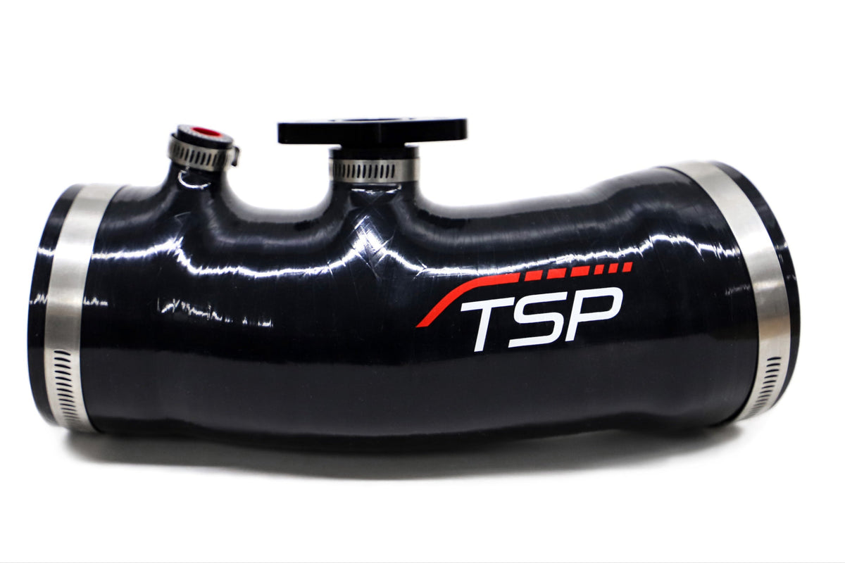 The TSP intake coupler upgrade, a single piece of black 4-layer silicone with polished clamps
