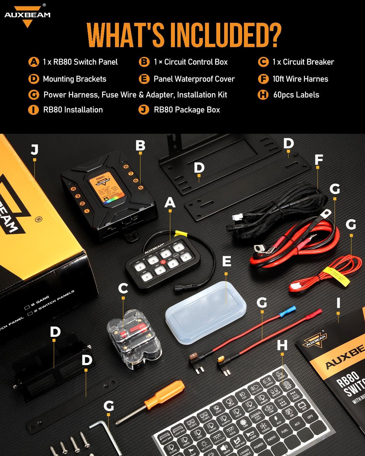 Auxbeam RGB Series 8 Gang (RB80) Switch Panel, Toggle/ Momentary/ Pulsed Mode Supported (Two-Sided Outlet)