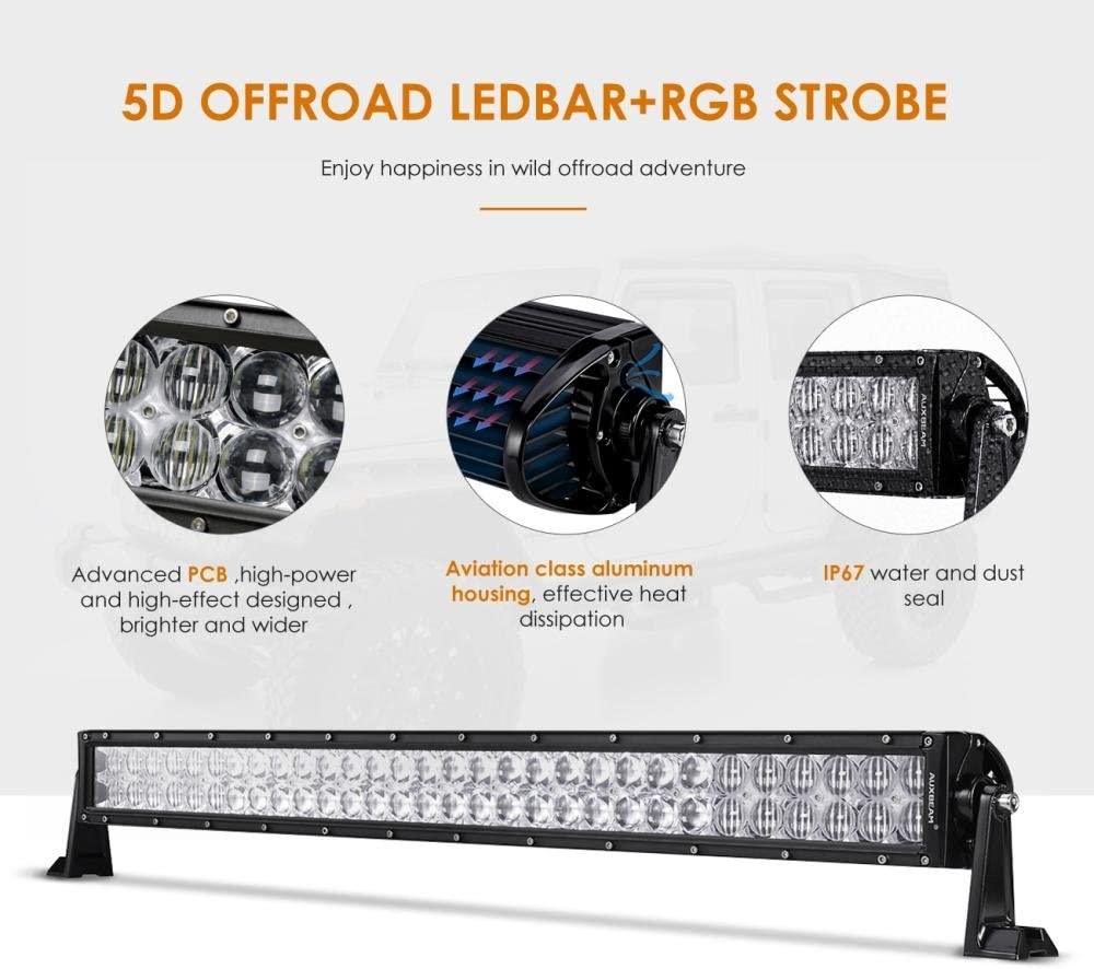 Auxbeam V-Series 22" RGB LED Light Bar – Straight/Curved, Color-Changing, Off-Road