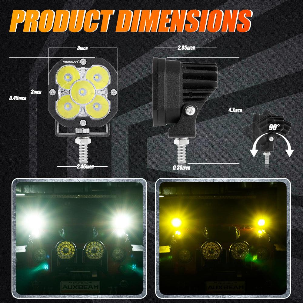 Auxbeam AR-800 RGB Switch Panel Kit – with 3" LED Pods, White & Yellow Covers