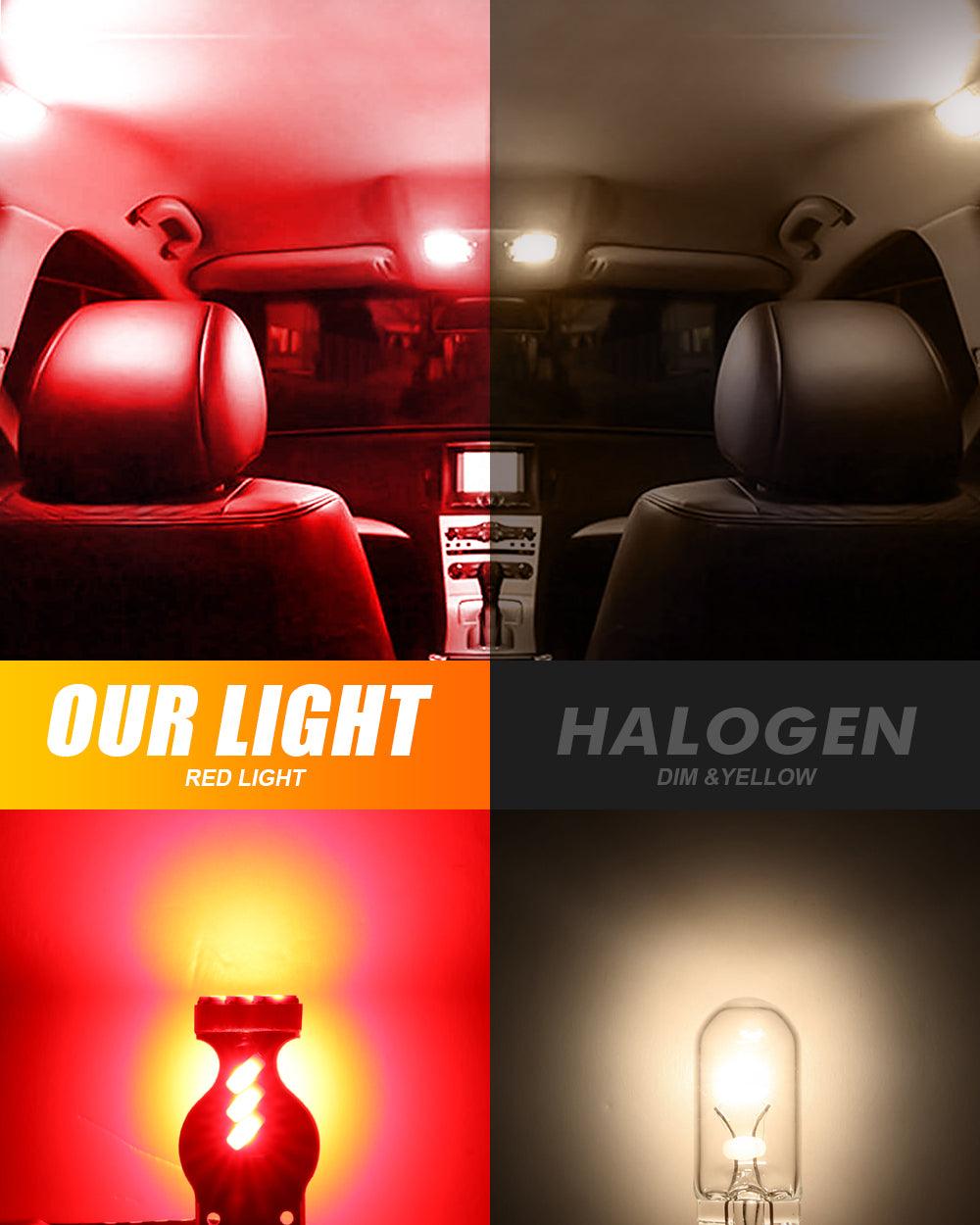 Auxbeam 168 / 2825 W5W T10 LED Interior Light Bulbs – 1.5W, Red, 300% Brighter (10 Pack)