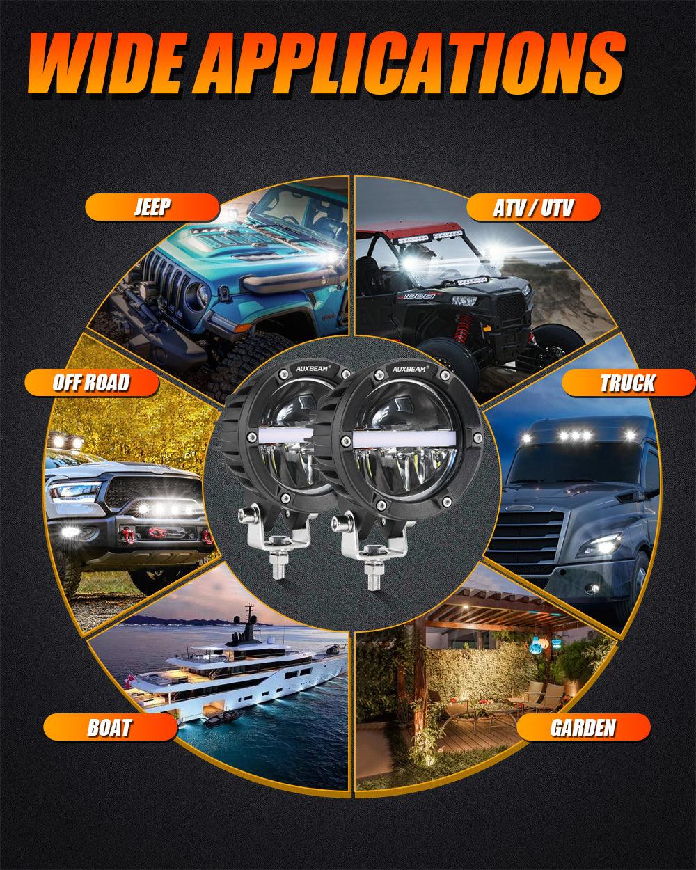 Auxbeam C4 Series 4" LED Pods – 110W, 11,000LM, Amber DRL
