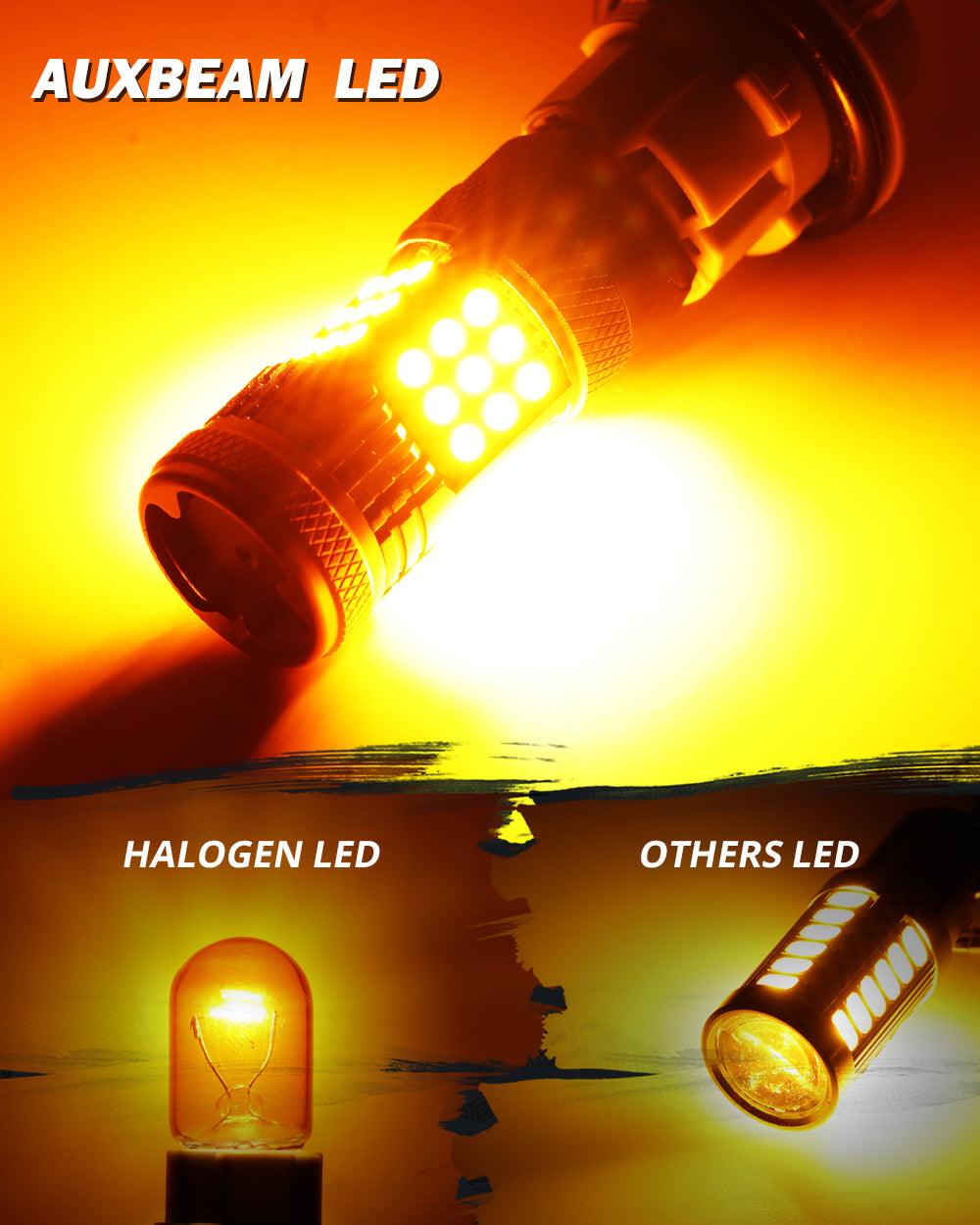 Auxbeam 1156 BA15S LED Turn Signal Bulbs (Front/Rear, Side Marker) – B21 Series, 56W, 600% Brighter, 3000K Amber, CAN-Bus Error-Free (2 Pack)