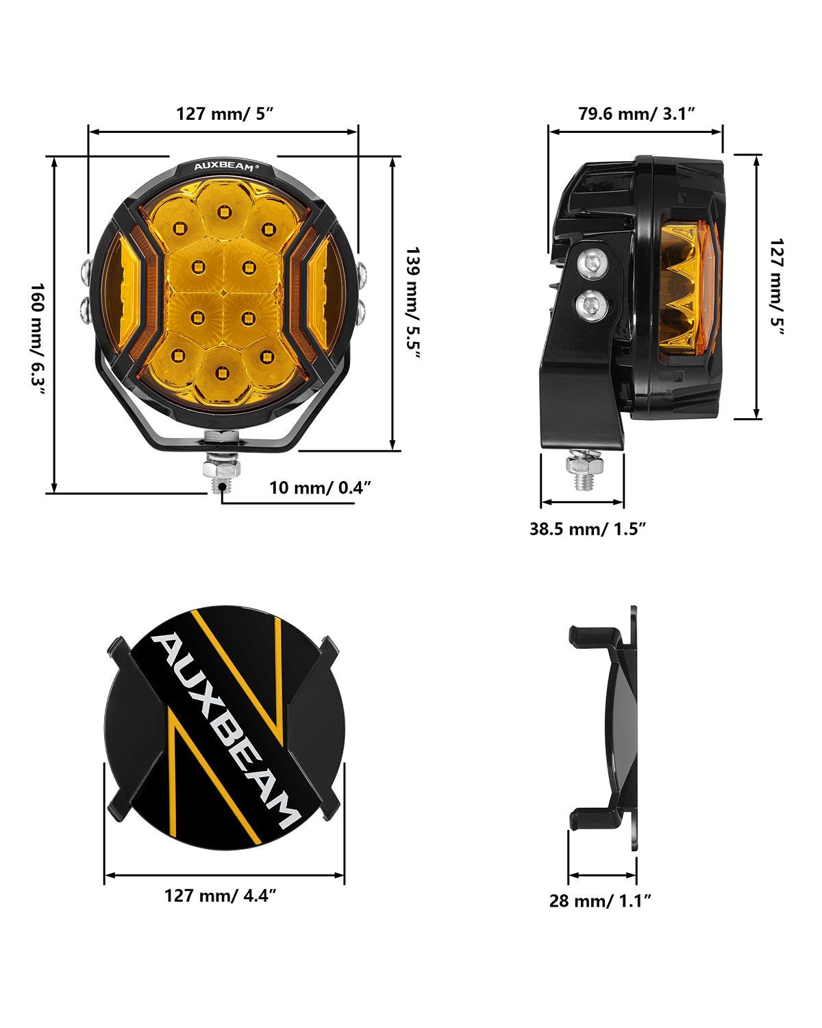 Auxbeam V-ULTRA Series 5" LED Side Shooter Pods – 172W, Amber, Amber DRL