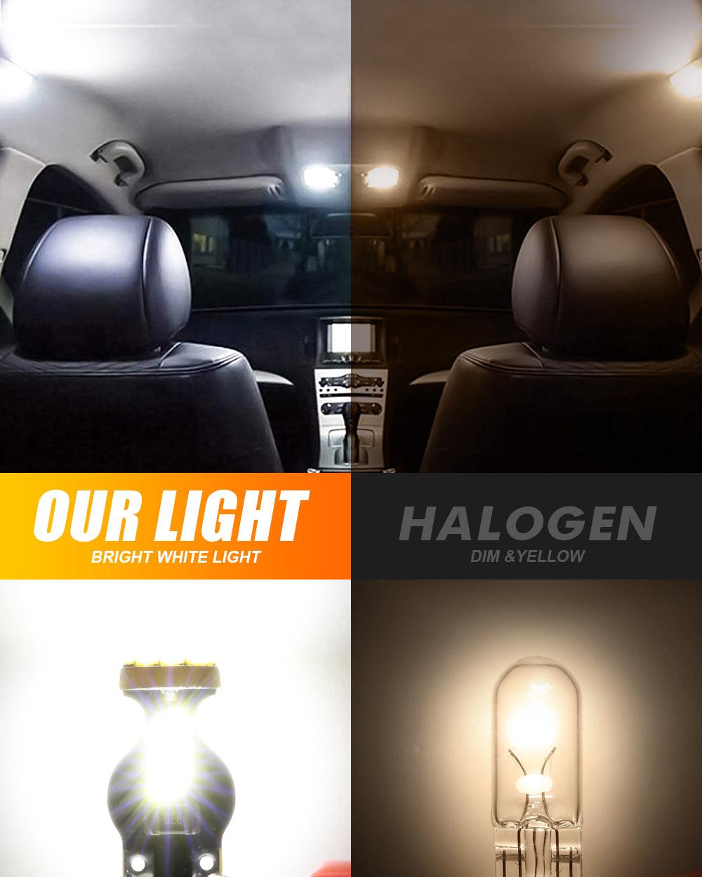 Auxbeam 168 / 2825 W5W T10 LED Interior Light Bulbs – 1.5W, 6500K White, 300% Brighter (10 Pack)