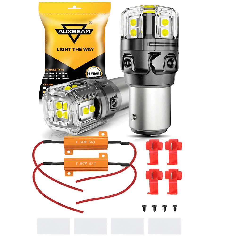 Auxbeam 1157 BAY15D LED Bulbs – B52 Series, Backup/Reverse/Turn Signal/Brake/Tail Lights, 13W, 500% Brighter, 6500K White, CAN-Bus Error-Free (2 Pack)