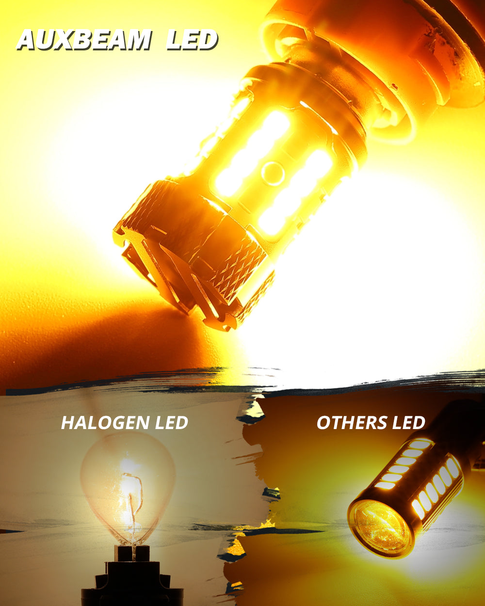 Auxbeam 1157 BAY15D LED Turn Signal Bulbs – B21-PRO Series, Front/Rear & Side Marker Lights, 50W, 4000LM, 3000K Amber, CAN-Bus Error-Free (2 Pack)