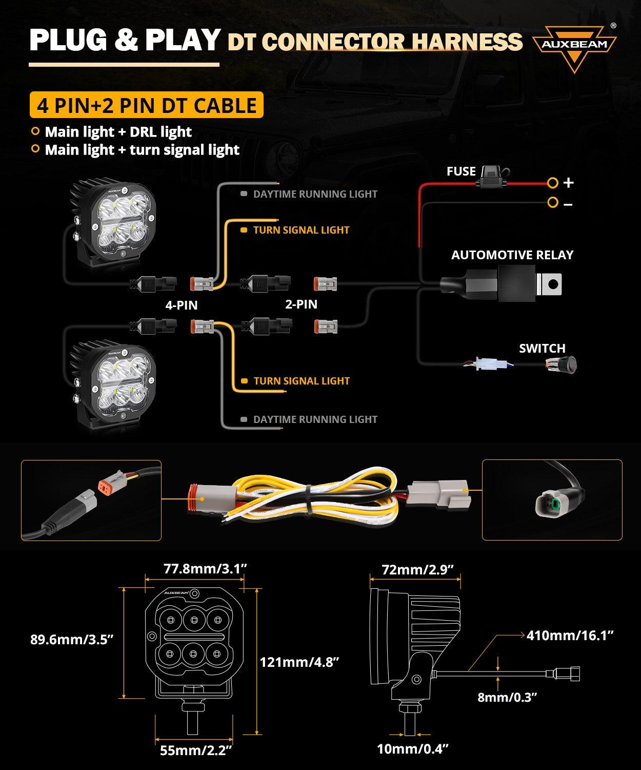 Auxbeam XP-ULTRA Series 3" LED Combo Pod Lights – 84W, White DRL & Amber Turn Signal