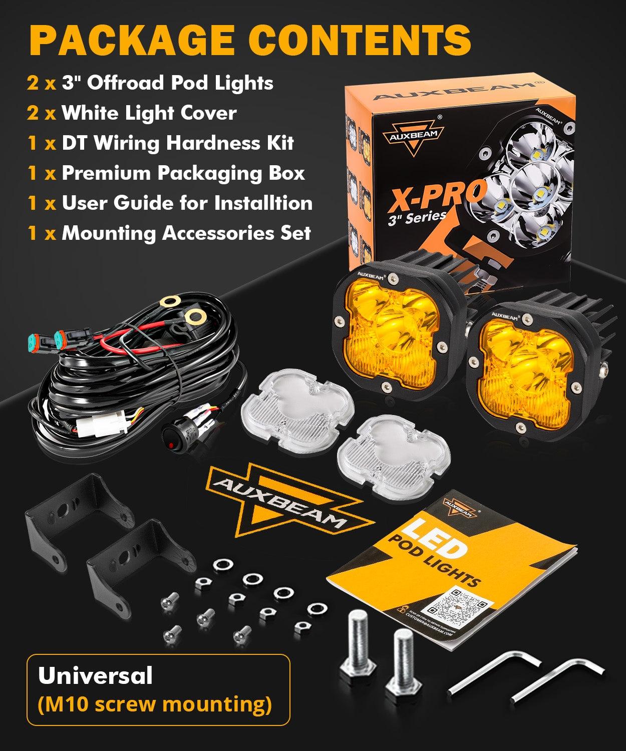 Auxbeam XP-ULTRA Series 3" LED Pods – 80W, Combo Beam, Amber & White