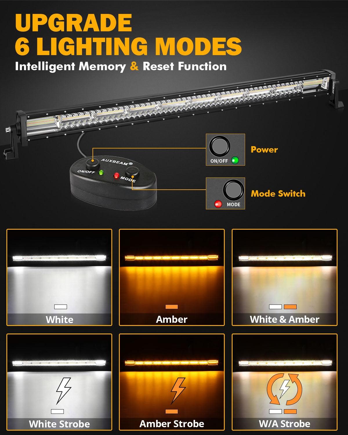 Auxbeam 6 Modes Series 42" LED Light Bar – Straight, White & Amber, Off-Road