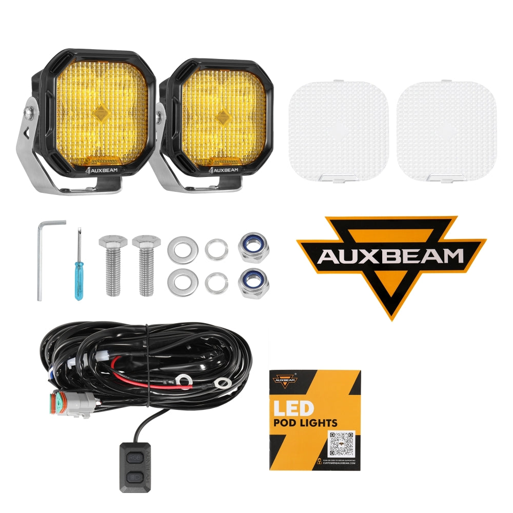 Auxbeam Color Play Series 3" RGB LED Pod Lights – 116W, Flood Beam, 8 Backlight Modes