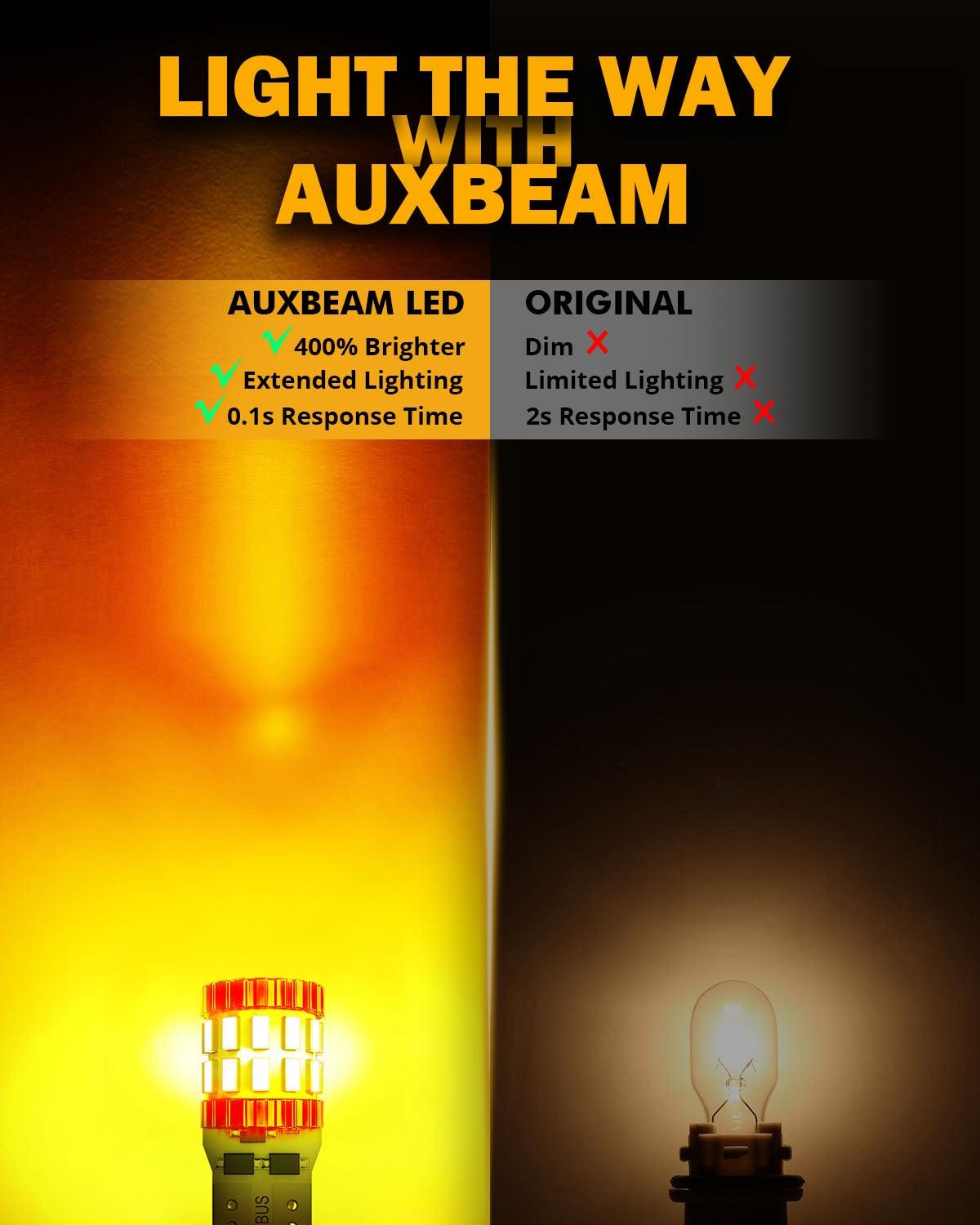 Auxbeam 168 / 2825 W5W T10 LED Bulbs – B1 Series, 3W, Amber, 400% Brighter, CANBUS Error-Free, License Plate / Side Marker / Interior Lights (2 Pack)