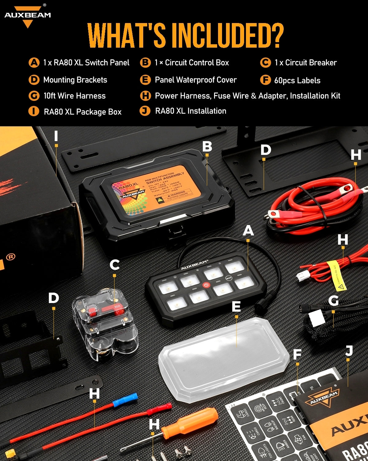 Auxbeam RGB Series RA80 XL 8-Gang Switch Panel – Larger Size, Toggle/Momentary/Pulsed Modes