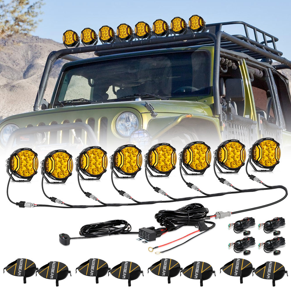 Auxbeam V-ULTRA Series LED Side Shooter Pods – 7", Amber/White, Amber DRL