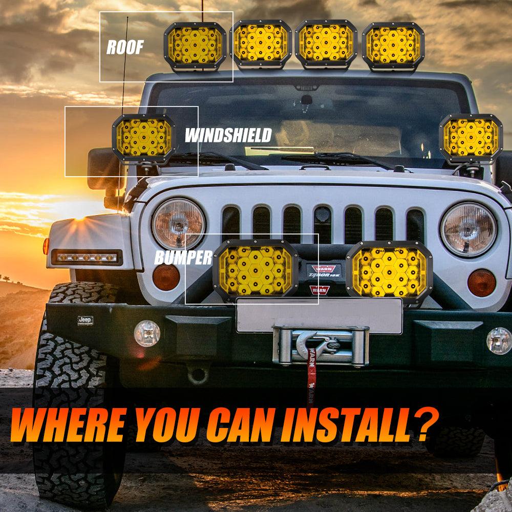 Auxbeam 7x5" Rectangle LED Pods – Amber Spot Beam with DRL