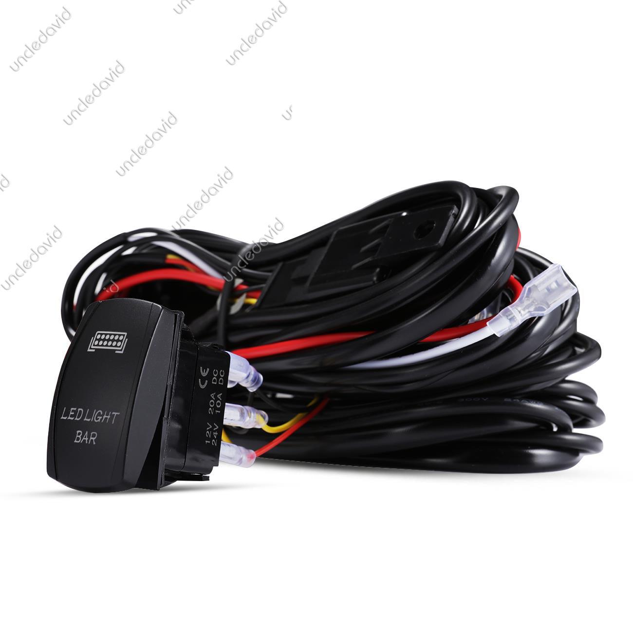 Auxbeam LED Light Bar Rocker Switch Wiring Harness Kit (2 Leads) – Includes 3 Switch Lines, Fuse & Relay