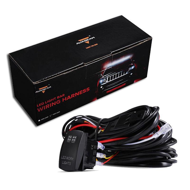 Auxbeam LED Light Bar Rocker Switch Wiring Harness Kit (2 Leads) – Includes 3 Switch Lines, Fuse & Relay
