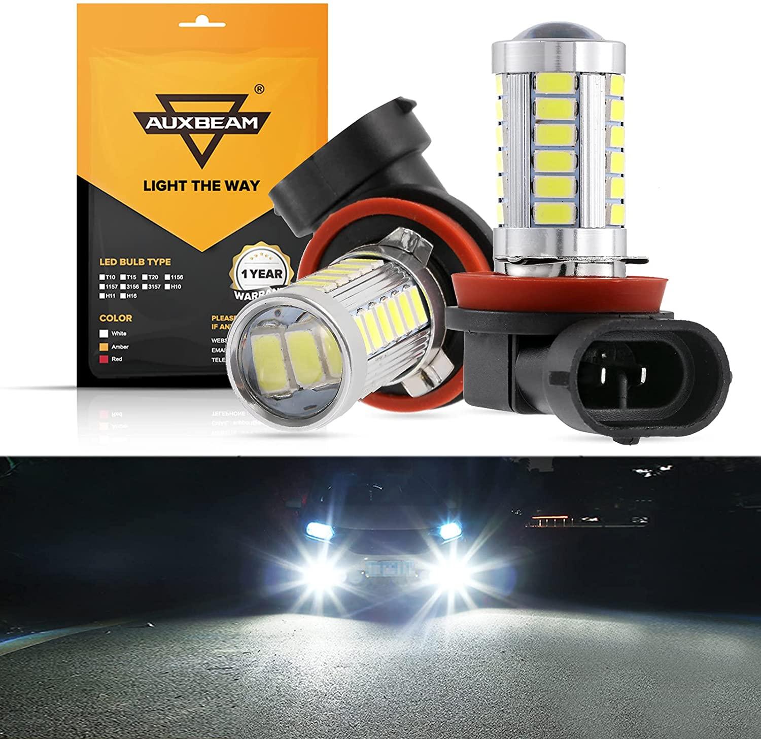 Auxbeam H11 / H9 / H8 / H16JP LED Fog Light & DRL Bulbs – 33LED Series, 50W, 4000LM, 6500K White (2 Pack)