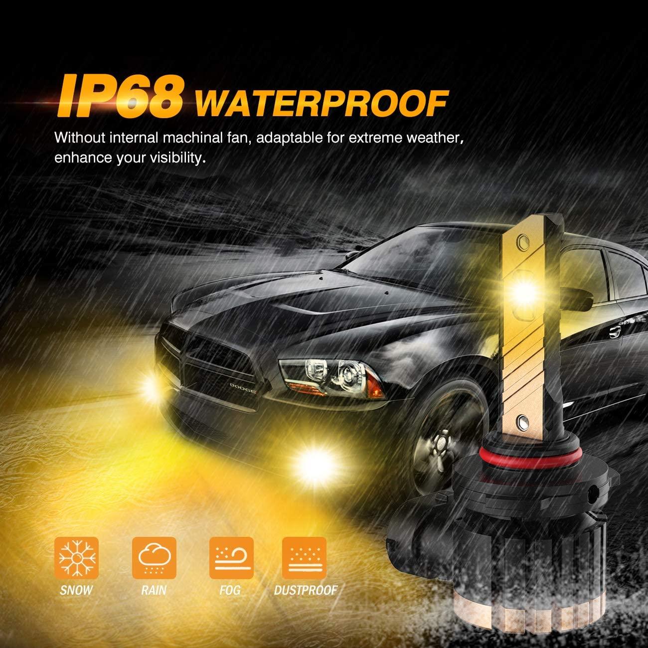Auxbeam H10 / 9145 / 9140 / HB3 LED Fog Light & DRL Bulbs – Z3 Series, 44W, 8000LM, 3000K Golden Yellow (2 Pack)
