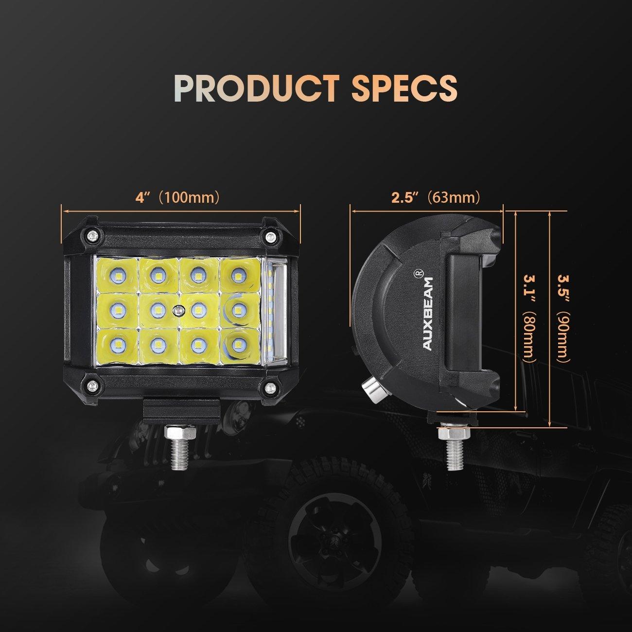 Auxbeam 4" 36W Side Shooter LED Pods – Combo Beam for SUV, ATV, UTV, Truck, Pickup & Boat (2 Pack)