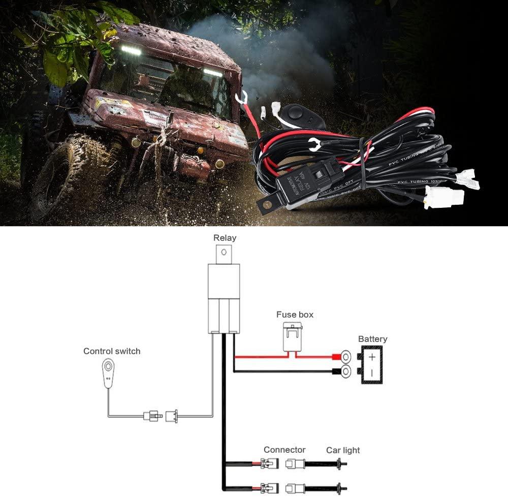 Auxbeam 2-Lead LED Light Bar Wiring Harness Kit – Relay & Fuse, On/Off Switch for Off-Road Lights