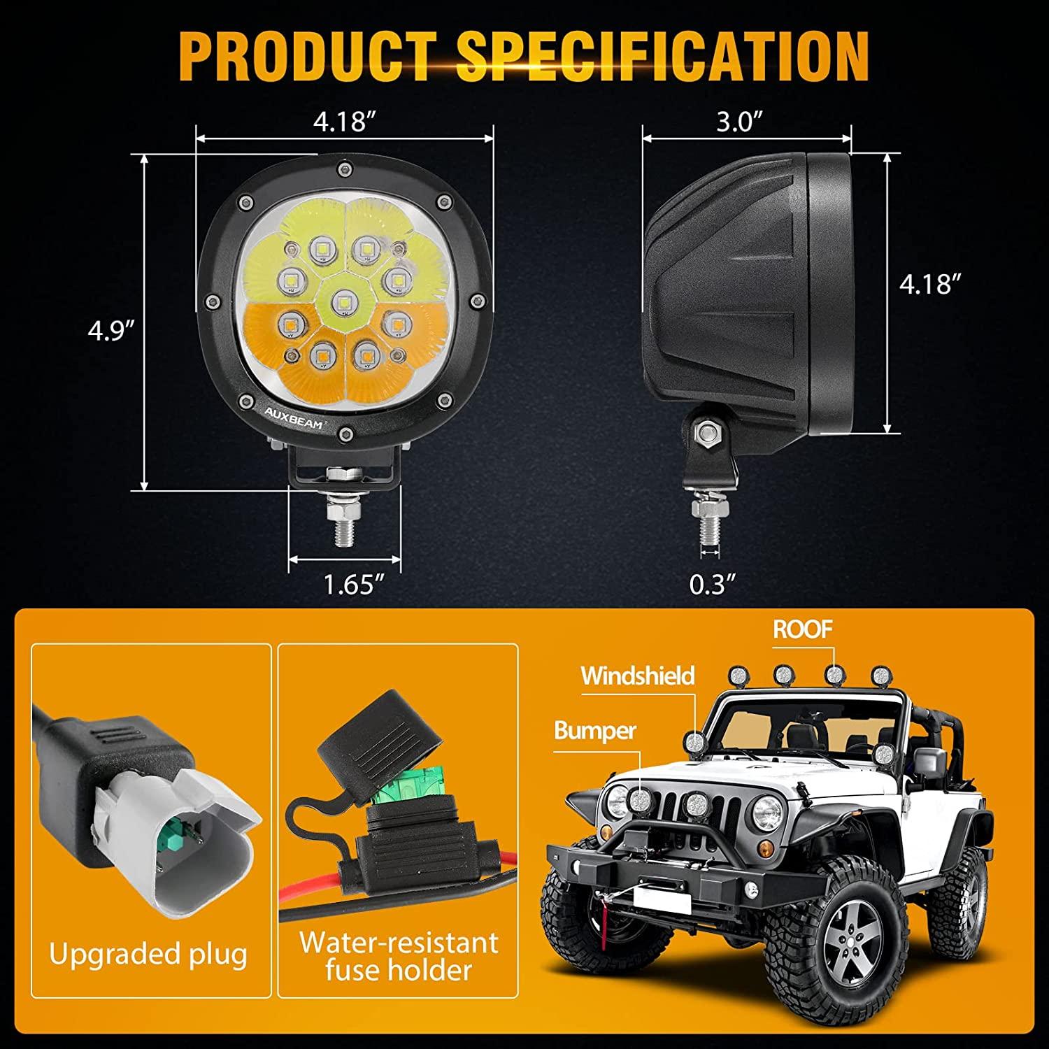 Auxbeam P4 Series 4" LED Driving Lights – 90W, 9,000LM, 6 Modes