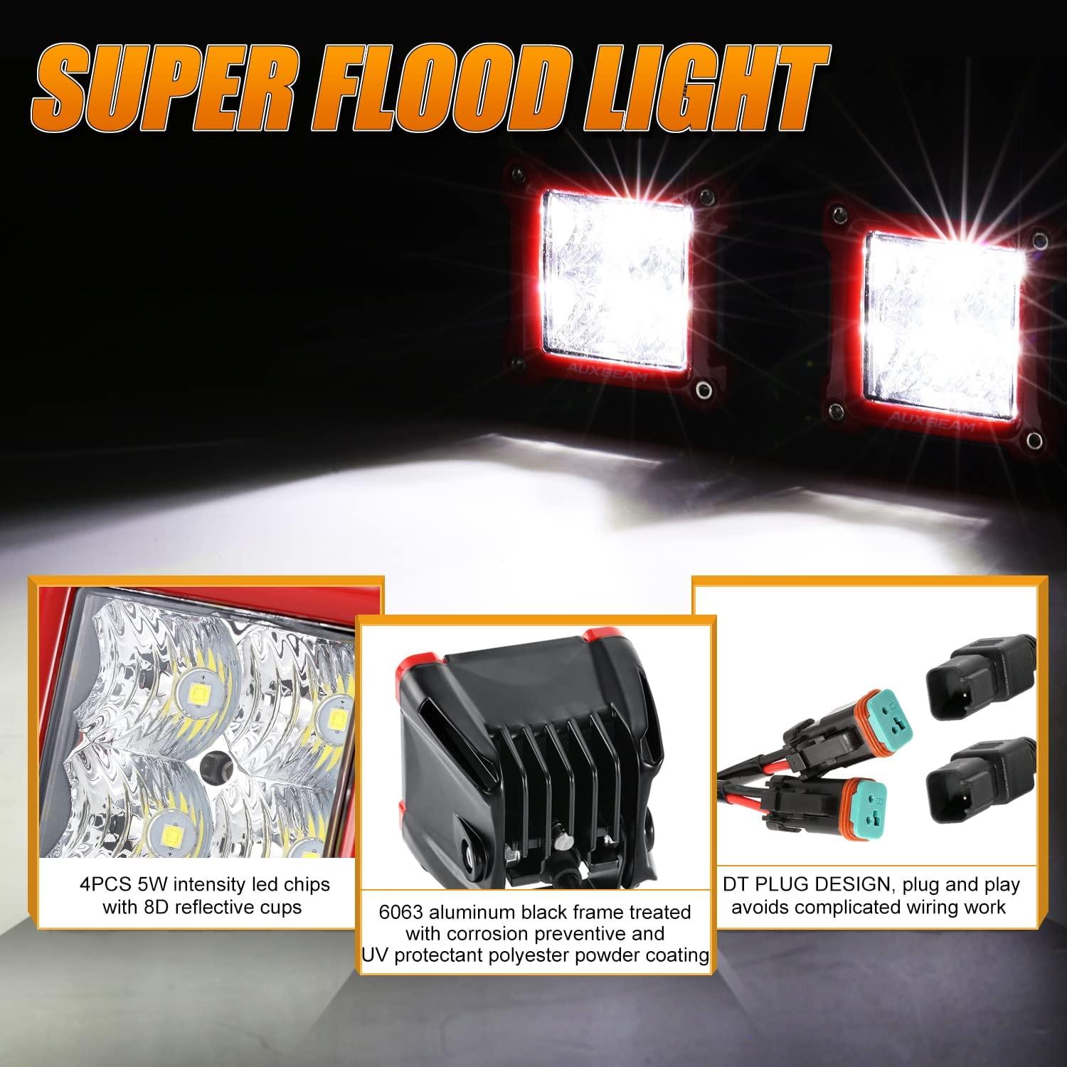 Auxbeam 3" LED Light Pods – 40W, Spot/Flood Beam, Includes Mounting Brackets