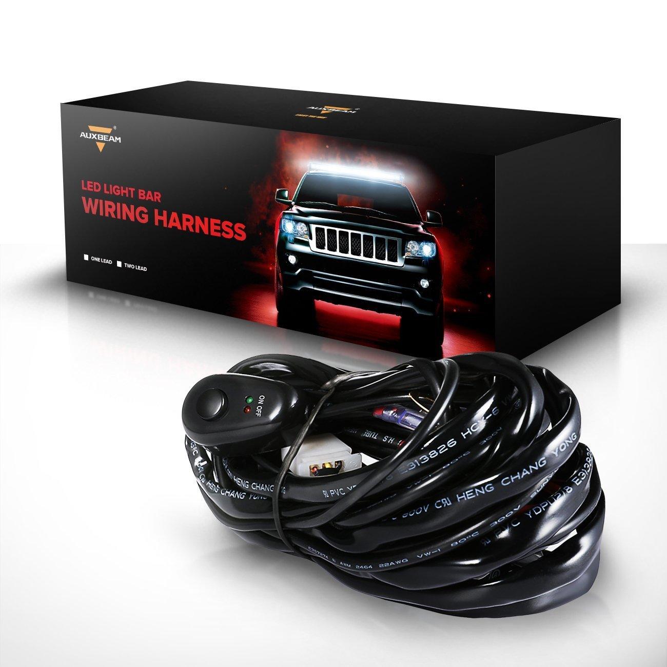 Auxbeam LED Light Bar Wiring Harness Kit (1 Lead) – With Fuse, Relay & On/Off Switch for Off-Road Driving/Work Lights