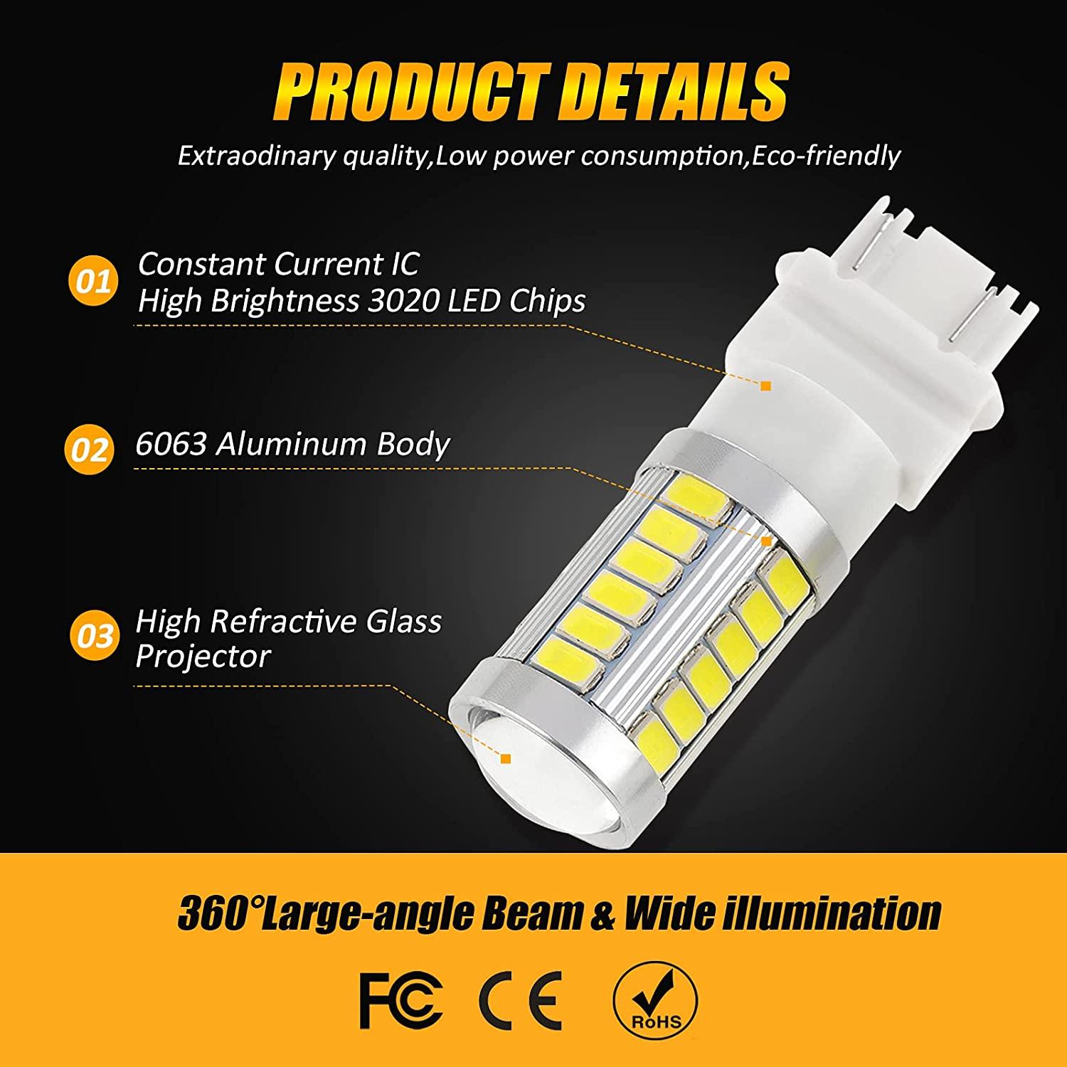 Auxbeam 33-Piece 3020 SMD LED Bulbs – Cool White / Amber / Red, 8000LM, Brake/Reverse/Parking/Tail/Turn Signal Lights