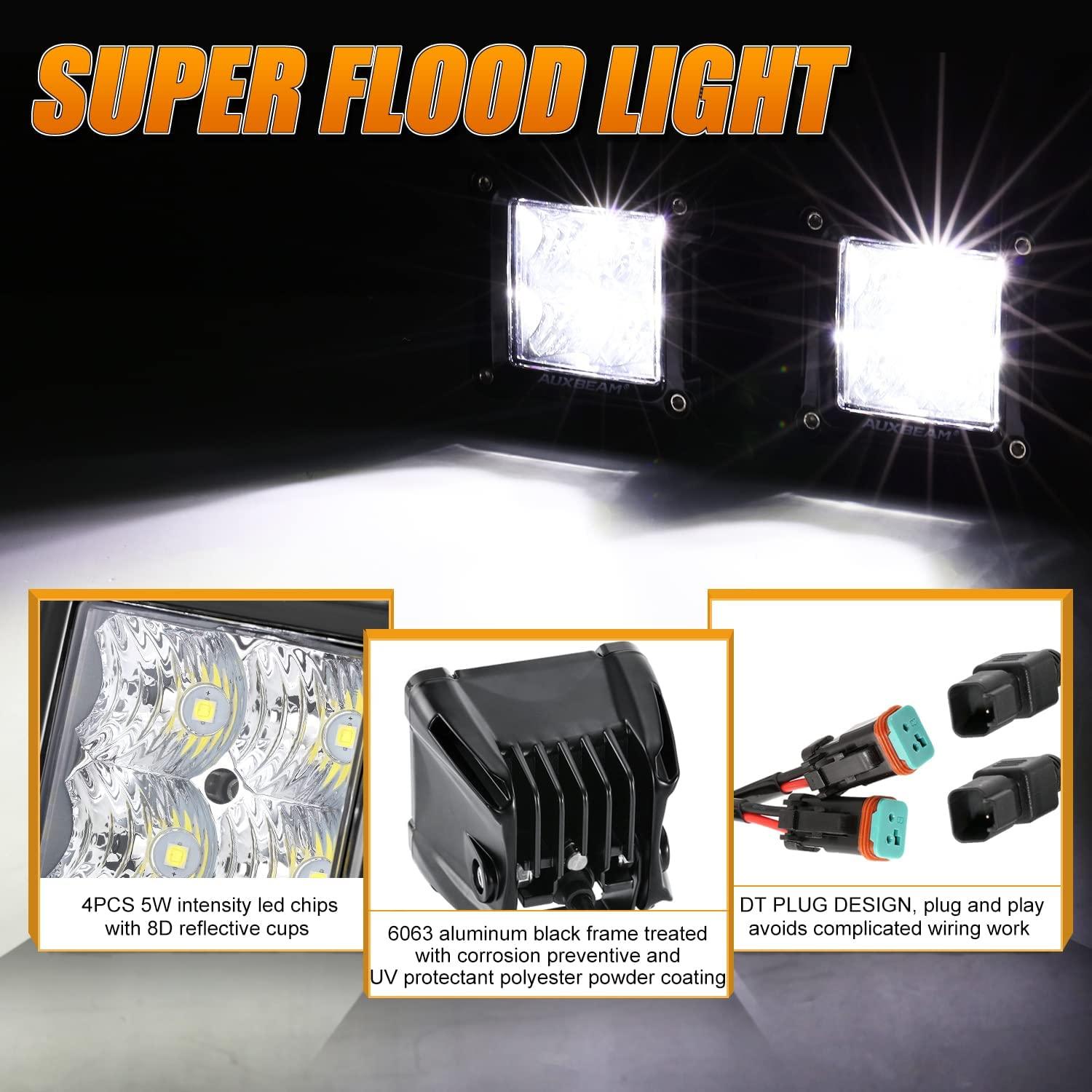 Auxbeam 3" LED Light Pods – Spot/Flood Beam, Includes Universal Mounting Brackets
