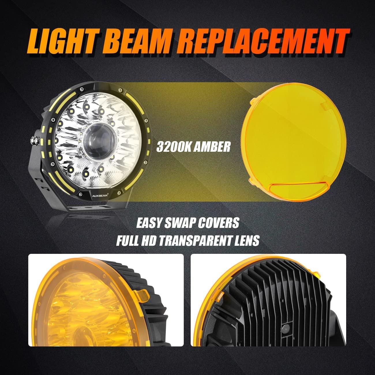 Auxbeam 7" Round LED Light Covers – Amber (2-Pack)