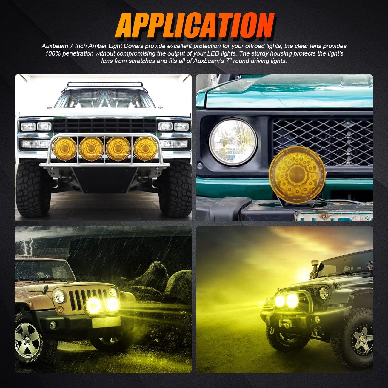 Auxbeam 7" Round LED Light Covers – Amber (2-Pack)