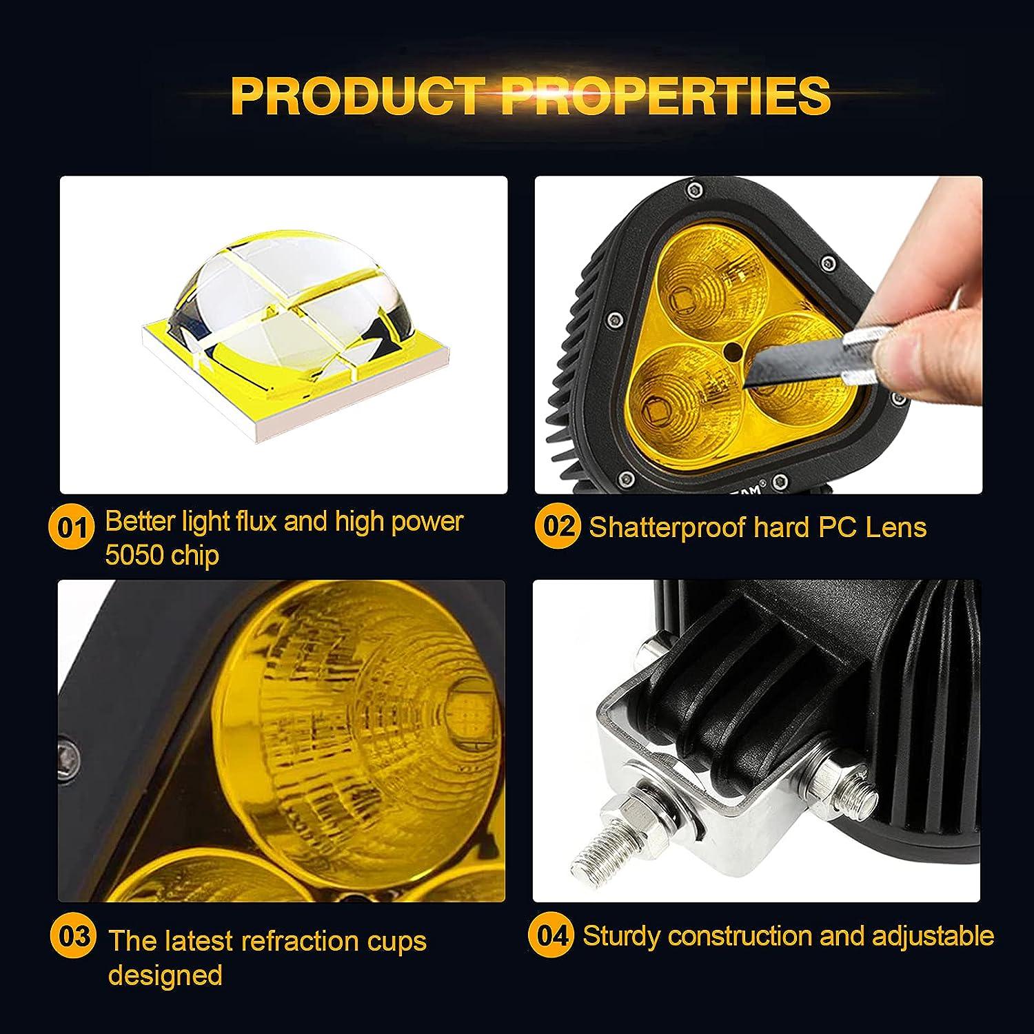 Auxbeam T4 Series 4" LED Pod Lights – 90W, Amber Triangle Spot Beam