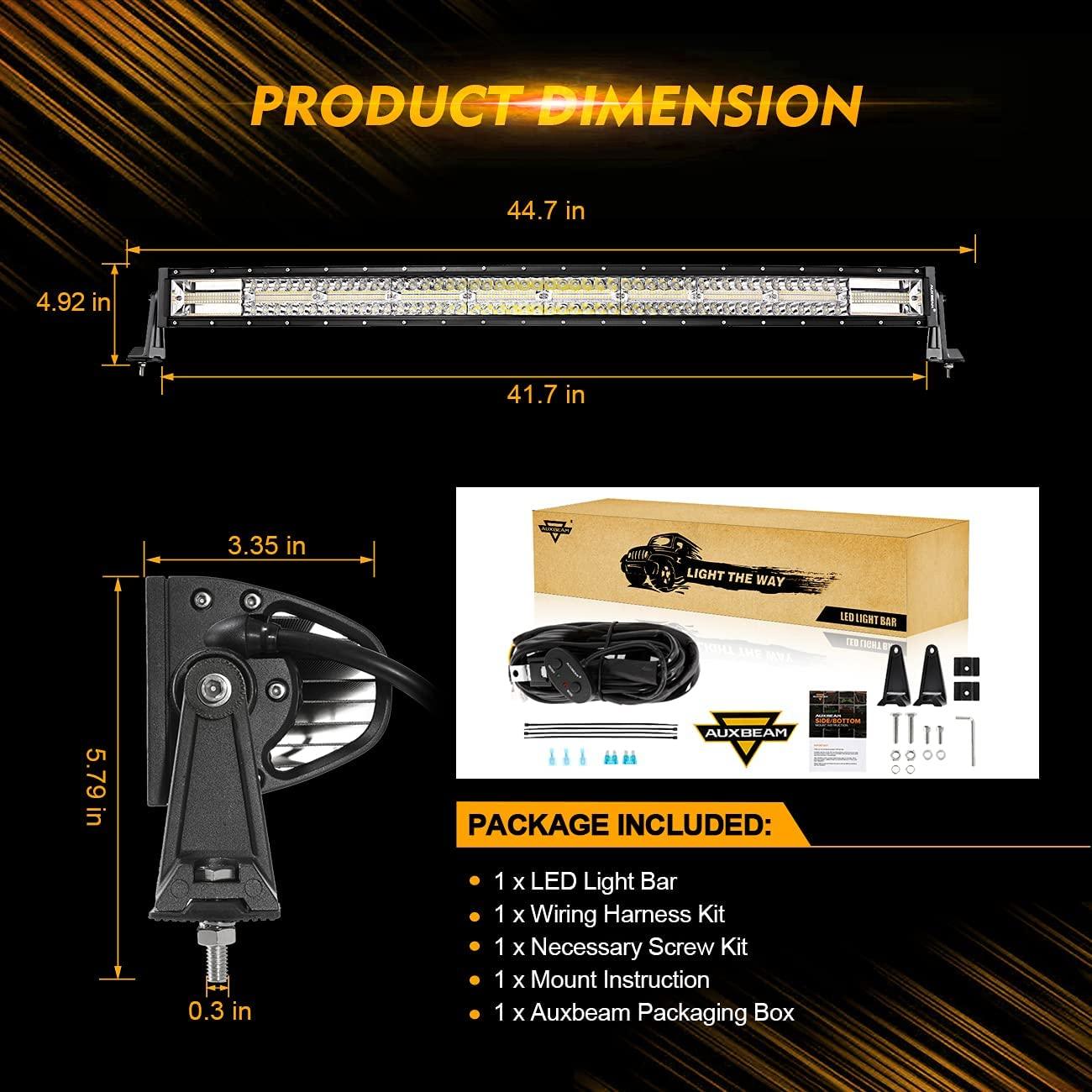 Auxbeam 6 Modes Series 42" LED Light Bar – Curved, White & Amber, Off-Road