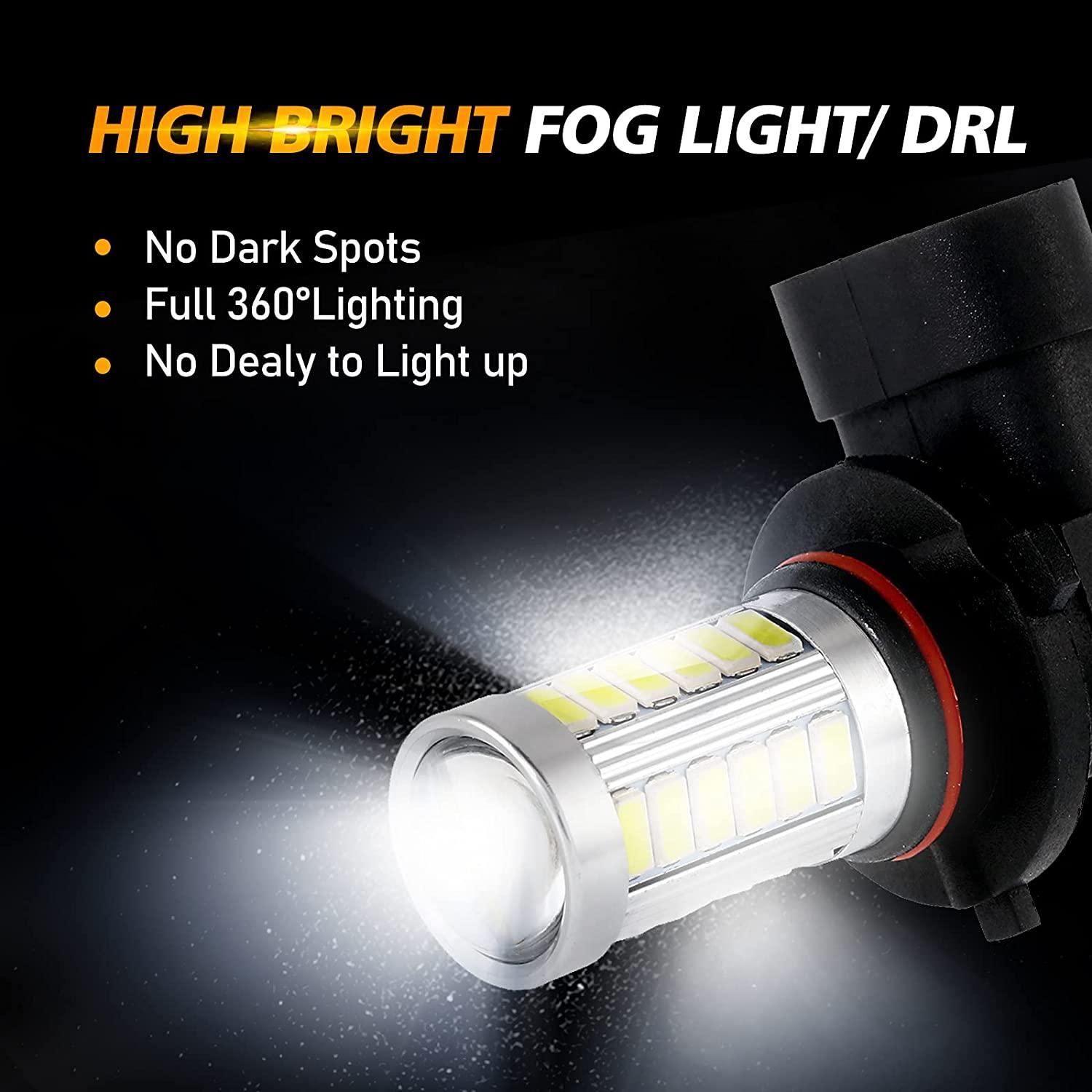 Auxbeam H10 / 9145 / 9140 / HB3 LED Fog Light & DRL Bulbs – 33LED Series, 50W, 4000LM, 6500K White (2 Pack)