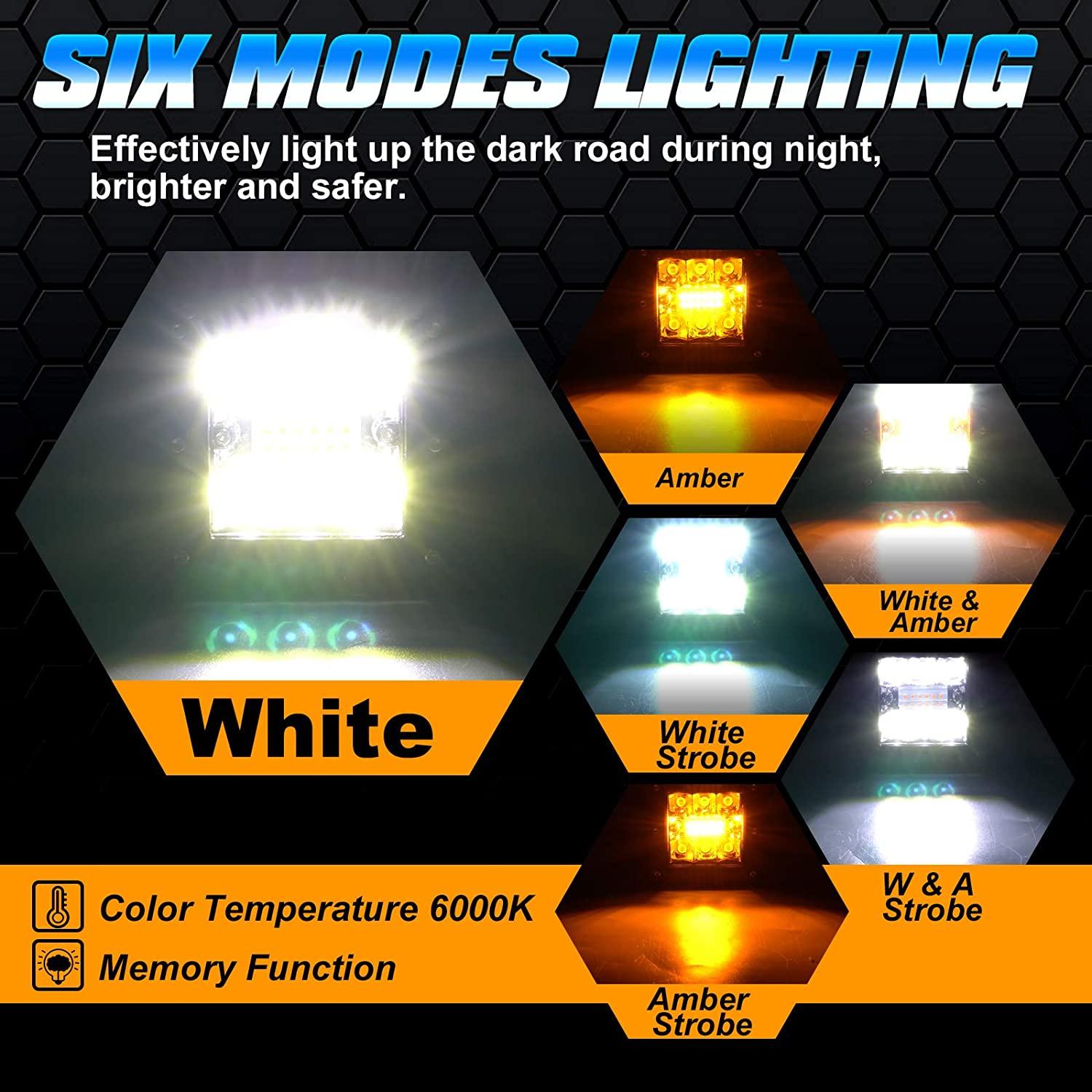 Auxbeam 3" 72W LED Light Pods – White & Amber, 6 Modes (2-Pack)