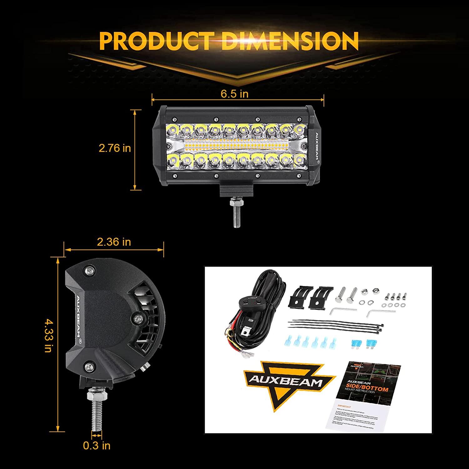 Auxbeam 6 Modes Series 7" LED Light Bar – 150W, White & Amber