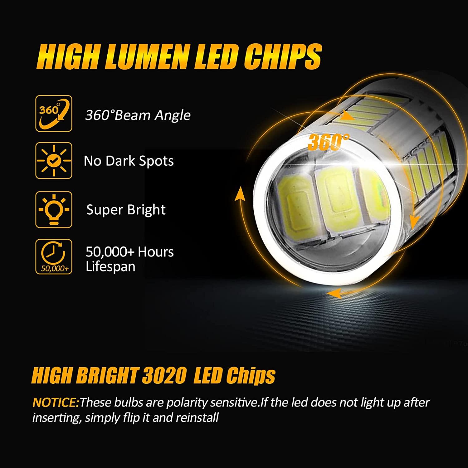 Auxbeam 1156 P21W BA15S LED Bulbs – Brake, Reverse, Parking, Tail & Turn Signal, 50W, 8000LM, 33 Series (Cool White / Amber / Red, 2 Pack)