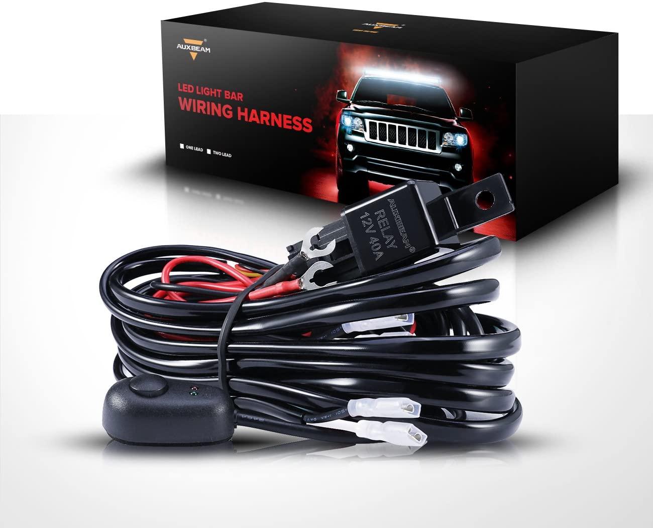 Auxbeam 2-Lead LED Light Bar Wiring Harness Kit – Relay & Fuse, On/Off Switch for Off-Road Lights