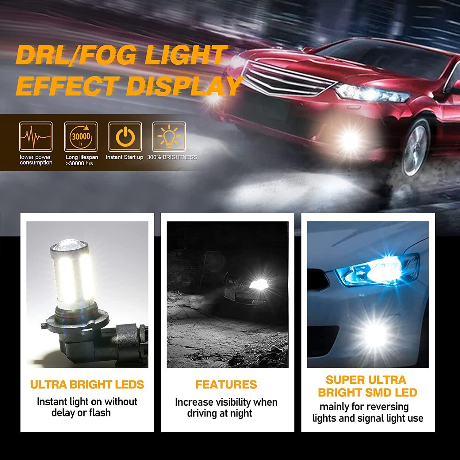 Auxbeam H10 / 9145 / 9140 / HB3 LED Fog Light & DRL Bulbs – 33LED Series, 50W, 4000LM, 6500K White (2 Pack)